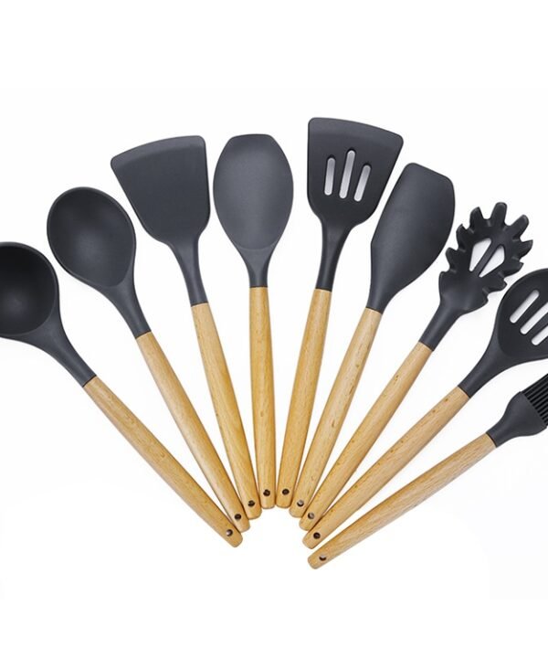 kn020 9 in 1 A Version Wooden Handle Silicone Non-stick Spatula Spoon Kitchen Tool Set