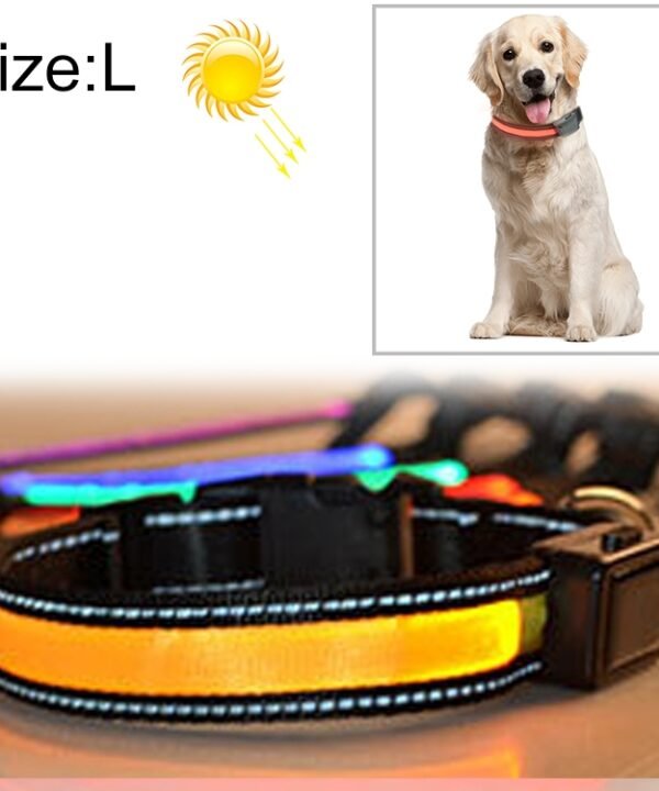 Medium and Large Dog Pet Solar + USB Charging LED Light Collar, Neck Circumference Size: L, 50-60cm, Size: L