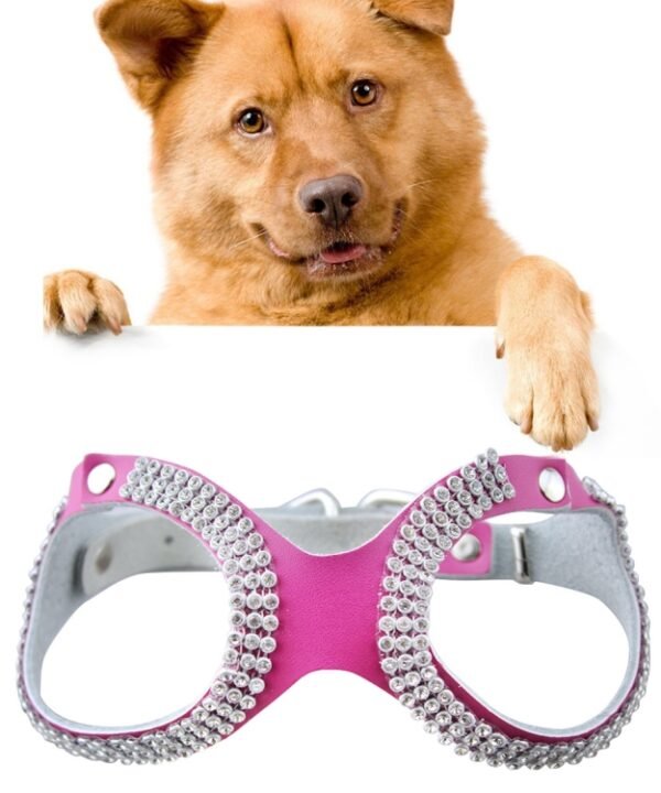 Rhinestone Leather Glasses Style Breathable Dog Chest Strap, Size: S