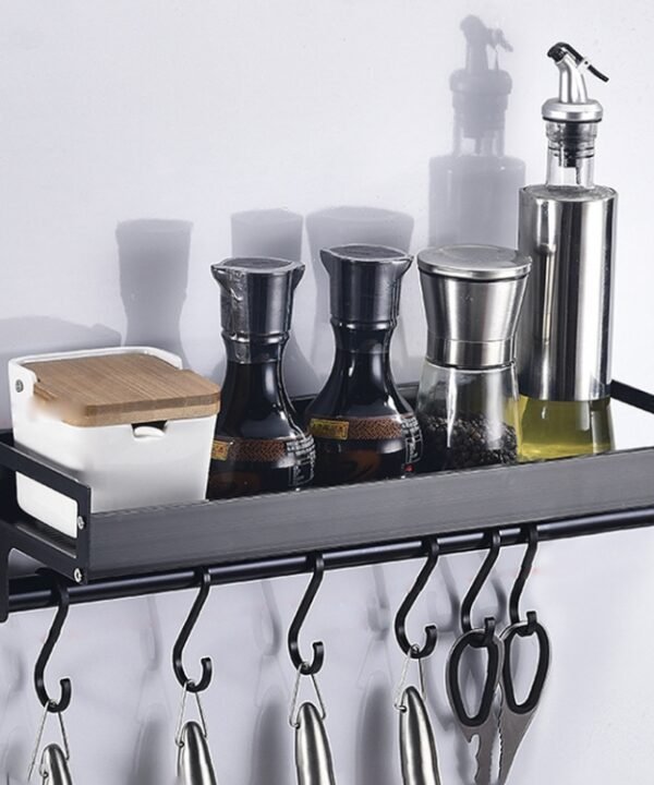 40cm 6 Hooks Kitchen Multi-function Wall Hanging Holder Seasoning Storage Rack, 40cm 6 Hooks(Black)