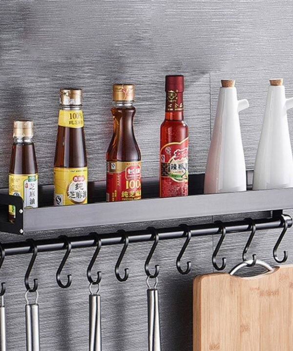 50cm 8 Hooks Kitchen Multi-function Wall Hanging Holder Seasoning Storage Rack, 50cm 8 Hooks (Black)