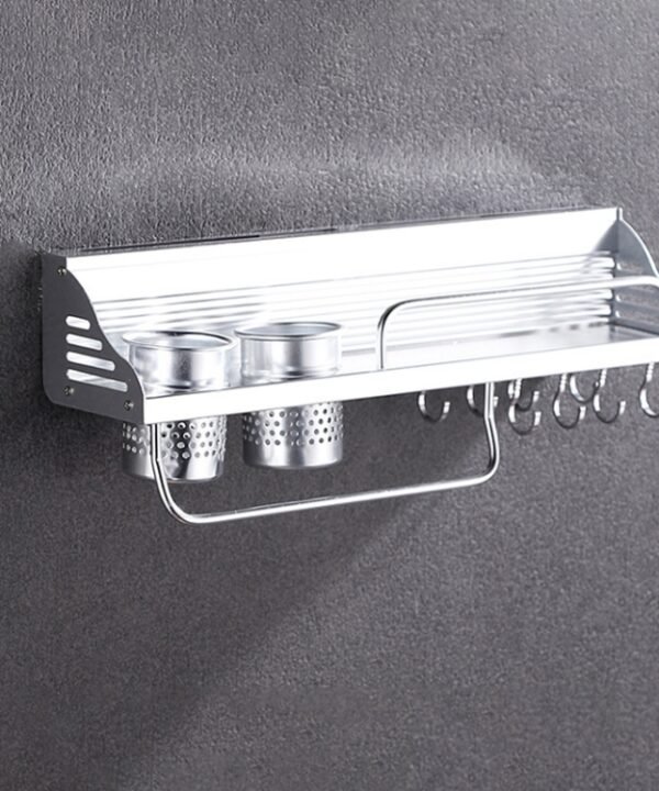 50cm 2 Cups 8 Hooks Multi-function Kitchen Punching Wall-mounted Plastic Edge Condiment Storage Rack