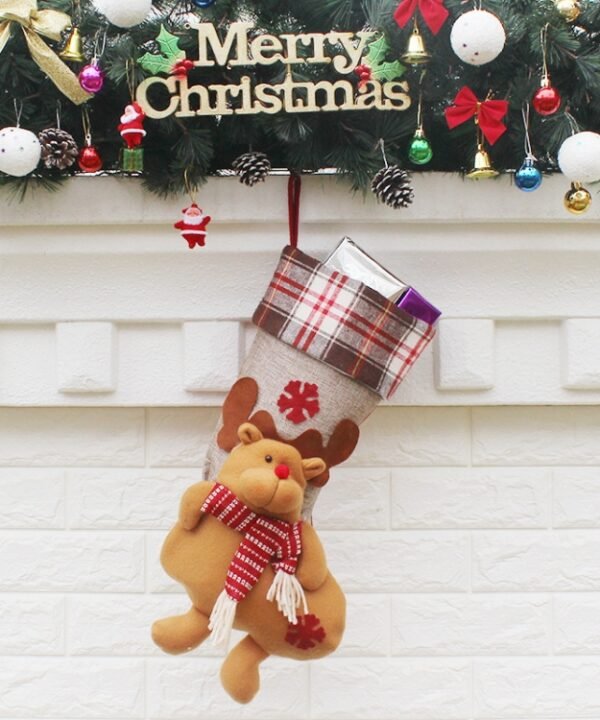 Christmas Ornament Decoration Lattice Cloth Christmas Stocking Gift Bag Pendant, Elk, Snowman, Santa