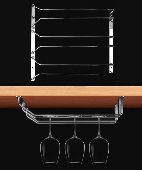 MICLAN Three Rows Stainless Steel Hanging Wine Glass Holder, Size: 34*32*27cm