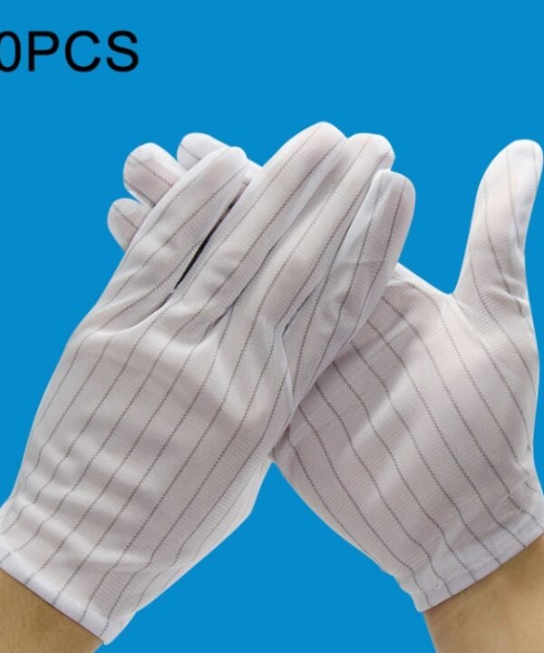 10 Pairs Anti-static Stripe Plastic Gloves, Size：Free Size