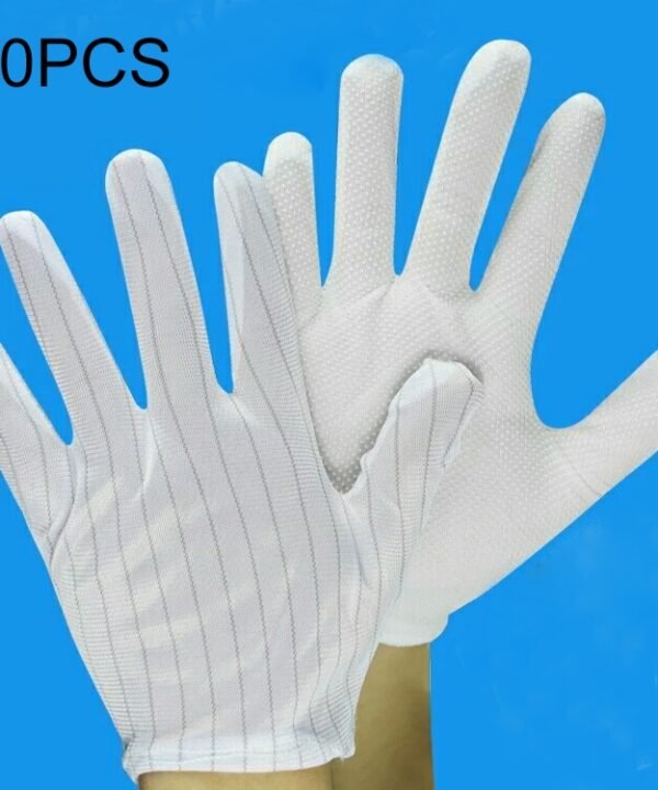 10 Pairs Anti-static Striped Dispensing Gloves, Size：Free Size