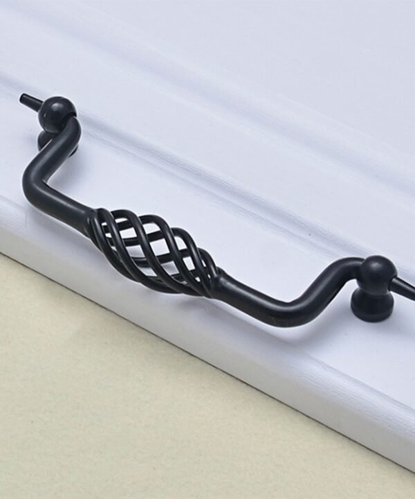 6100-160 Classic Birdcage Shape Iron Cabinet Wardrobe Drawer Door Handle, Hole Spacing: 160mm (Matte Black)