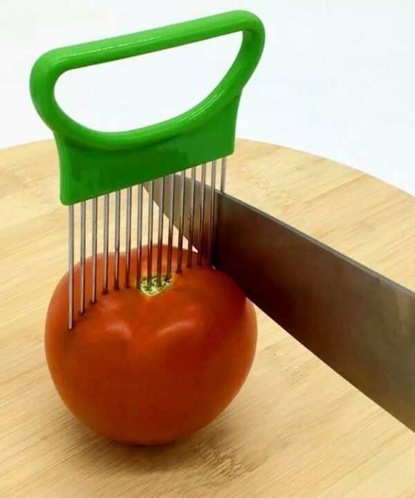 Stainless Steel Vegetable Onion Cutter Holder Meat Needle Kitchen Tools, Orange, Green, Blue, White