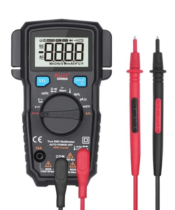 BSIDE ADM66 Handheld Household 6000 Count AC / DC Current Voltage Capacitor Automatic Range Multimeter with LCD Backlight & Card Slot Function