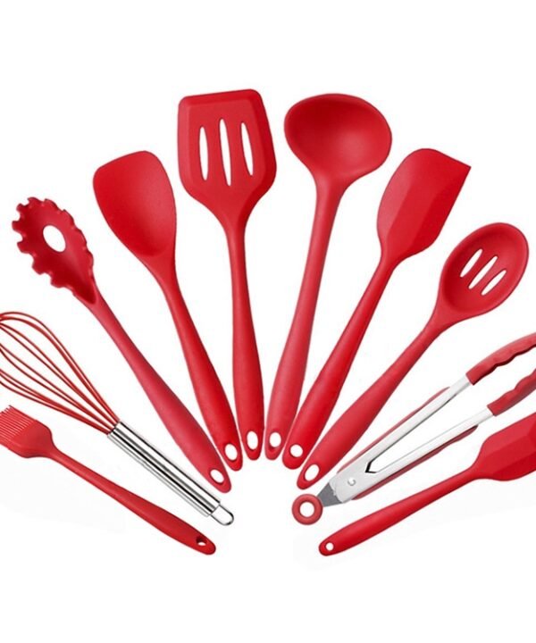 kn7050 10 in 1 Silicone Kitchen Tool Set, Red, Black, Green, Blue