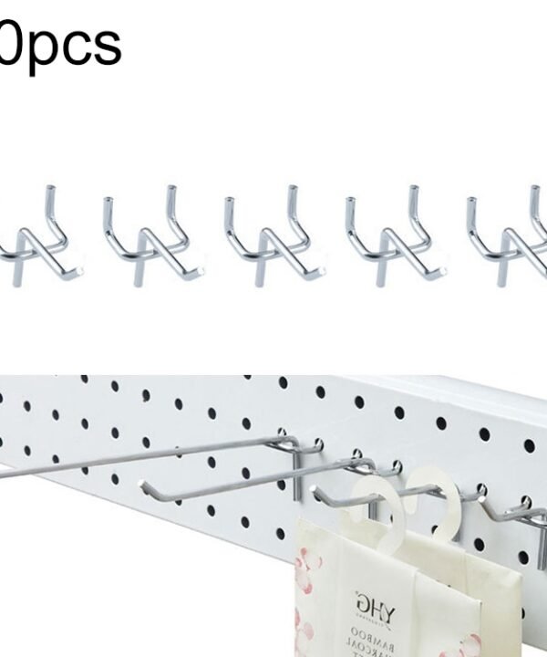 10pcs Supermarket Clothing Shop Pegboard Slat Wall Hook Shelf Hole Plate, Hole Pitch: 2.5cm, Length: 5cm, Wire Diameter: 3.3mm