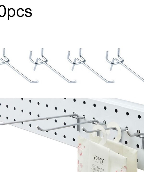 10pcs Supermarket Clothing Shop Pegboard Slat Wall Hook Shelf Hole Plate, Hole Pitch: 2.5cm, Length: 10cm, Wire Diameter: 3.3mm