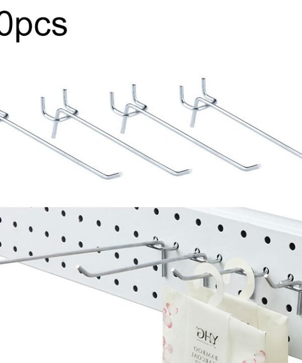 10pcs Supermarket Clothing Shop Pegboard Slat Wall Hook Shelf Hole Plate, Hole Pitch: 2.5cm, Length: 15cm, Wire Diameter: 3.3mm