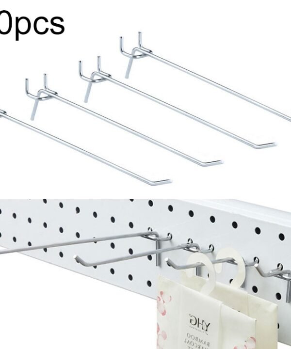 10pcs Supermarket Clothing Shop Pegboard Slat Wall Hook Shelf Hole Plate, Hole Pitch: 2.5cm, Length: 20cm, Wire Diameter: 3.3mm
