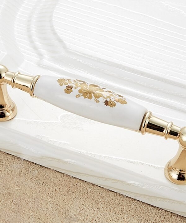 5027-128 Gold Imitated Zinc Alloy Ceramic Handle for Cabinet Wardrobe Drawer Door, Hole Spacing: 128mm
