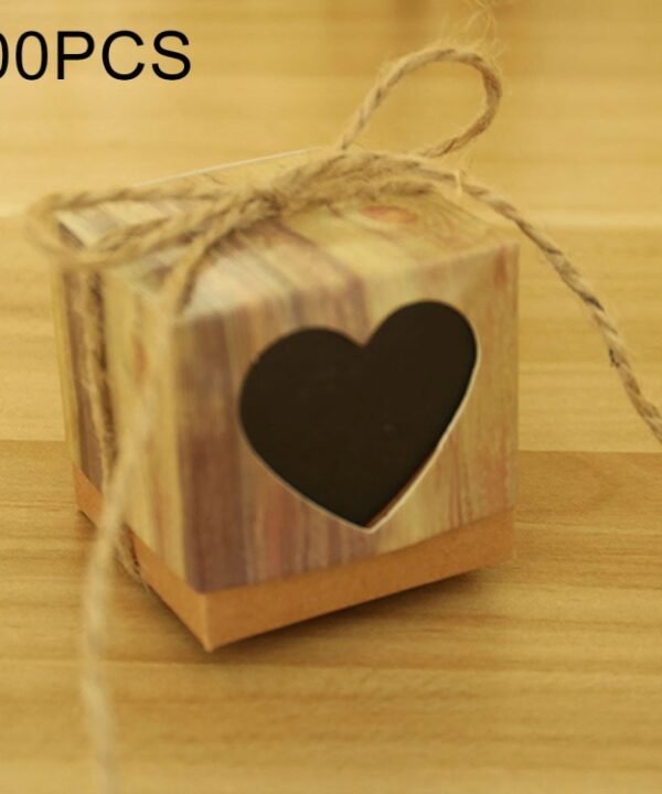 100 PCS Wedding Wood Grain Heart-shaped Pattern Hollowed-out Kraft Paper Sugar Box, Size: 5x5x5cm, Black Heart-shaped, LOVE Heart-shaped