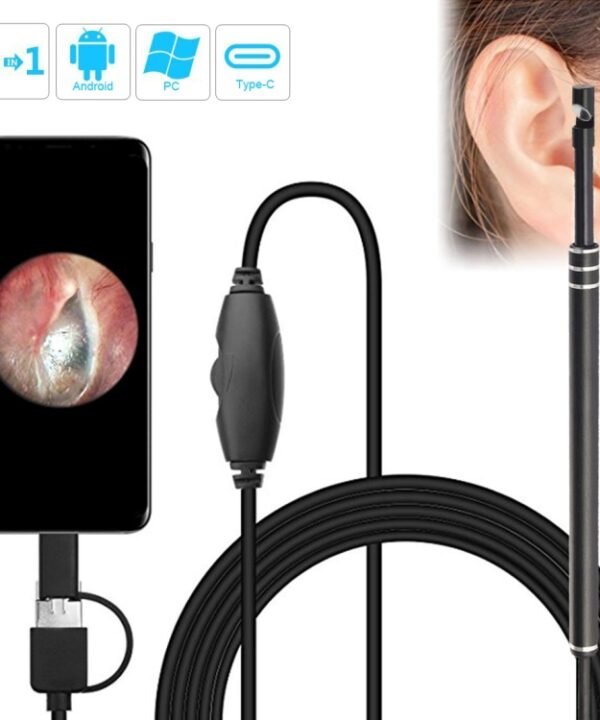 i96 3 in 1 USB Ear Scope Inspection HD 0.3MP Camera Visual Ear Spoon for OTG Android Phones & PC & MacBook, 1.85m Length Cable, 3 in 1 Black  0.3MP