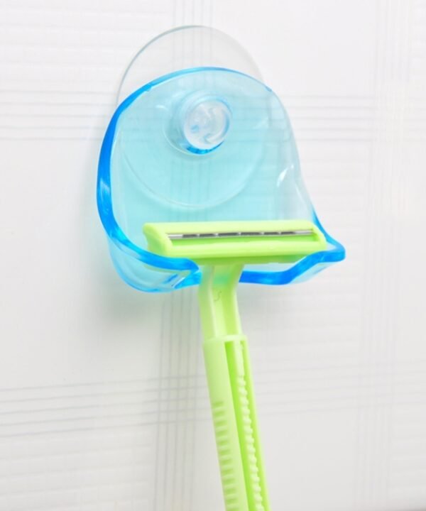 Bathroom Storage Tools Suction Cup Shaving Razor Rack Holder Storage Shaver Rack Wall Hook Hangers Sucker(Clear Blue)