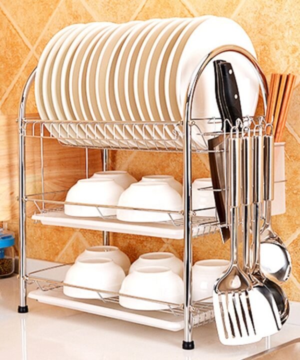 Multi-function Kitchen Stainless Steel Three Layers Arch Shape Rack Hanging Bowl Dish Holder