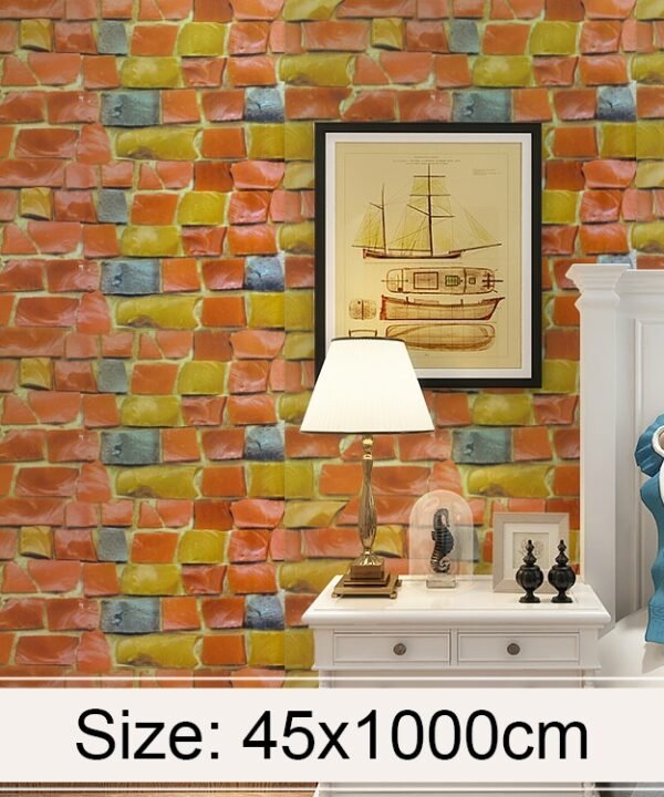 Colored Stone Creative 3D Stone Brick Decoration Wallpaper Stickers Bedroom Living Room Wall Waterproof Wallpaper Roll, Size: 45 x 1000cm