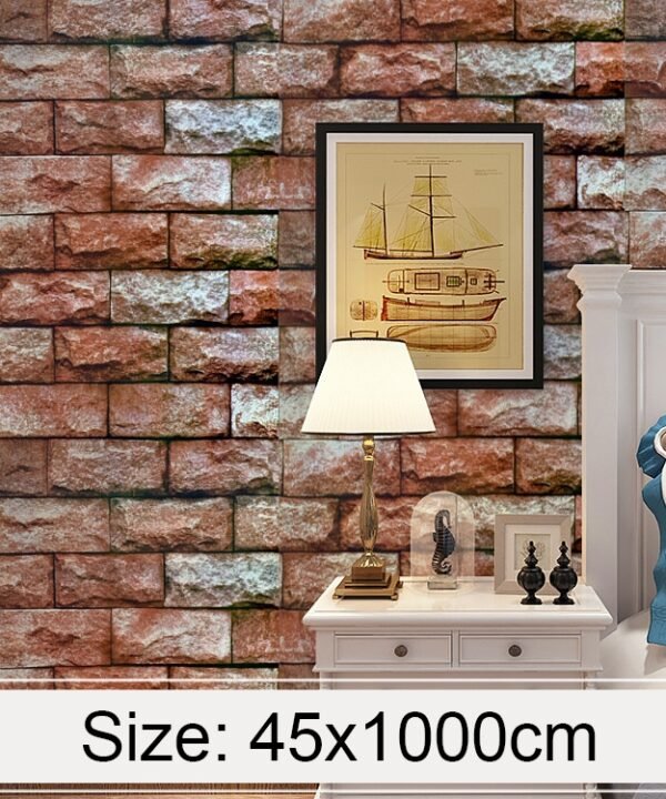 Qi Yunshi Creative 3D Stone Brick Decoration Wallpaper Stickers Bedroom Living Room Wall Waterproof Wallpaper Roll, Size: 45 x 1000cm