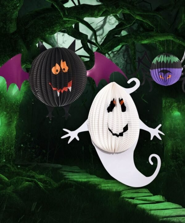 3 PCS / Set Creative Funny Halloween Ghost Bats Spider Pendant Paper Decoration and Props Horror