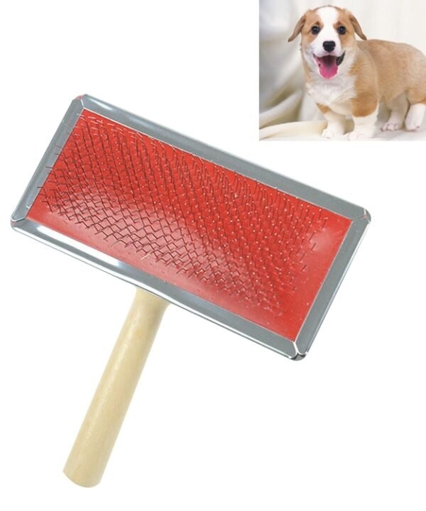 Soft Curve Needled Manual Bristles Grooming Cleaning Brush with Wood Handle for Pet,  Size: L, Random Color Delivery