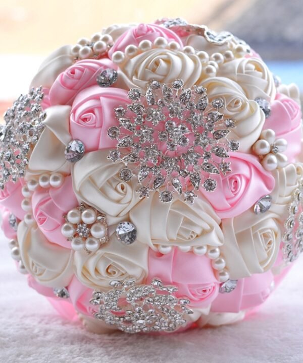 Wedding Holding Pearl Diamond Flowers Bridal Bouquet Accessories Bridesmaid Rhinestone Party Wedding Decoration Supplies, Diameter: 20cm, D453, D453 Milk White + White, D453 Milk White