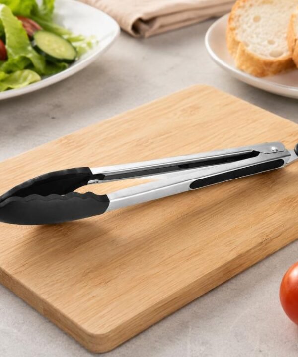 12 inch Silicone Non-slip Food Bread Barbecue BBQ Clip Tongs Kitchen Tools, 12 inch Black, 12 inch Red