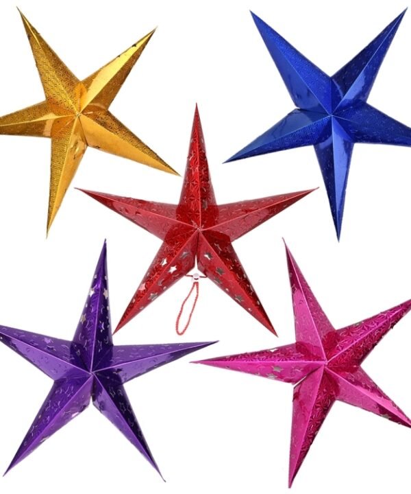30cm Diagonal (Full Extended) Christmas Decoration 3D Holographic Paper Pentagram, Random Color Delivery
