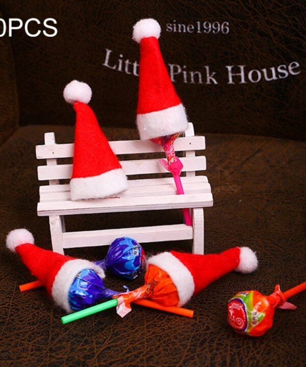 20 PCS Christmas Dinner Table Decoration Candy Lollipop Hat, Non-woven Fabric Mini Christmas Hat