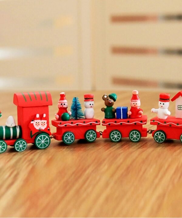 Christmas Dinner Table Decoration, Wooden Trains Children Kindergarten Christmas Decoration Ornaments Gifts, Green, Red