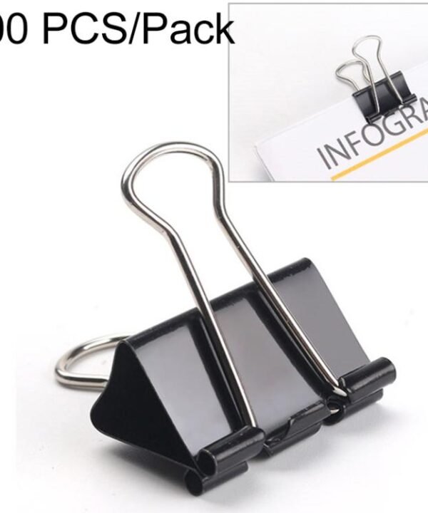100PCS 19mm Black Metal Clip Notes Letter Paper Clip Office Bind