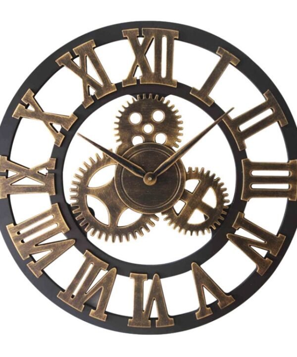 Retro Wooden Round Single-sided Gear Clock Rome Number Wall Clock, Diameter: 40cm, Rome Number  40cm