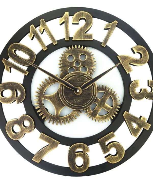 Retro Wooden Round Single-sided Gear Clock Number Wall Clock, Diameter: 58cm, Number 58, Number 58cm