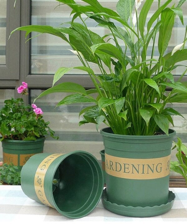 Flower Pots Plant Nursery Pots Plastic Pots Creative Gallons Pots with Tray,Size:12*16*12cm, Random Text Background Color Delivery