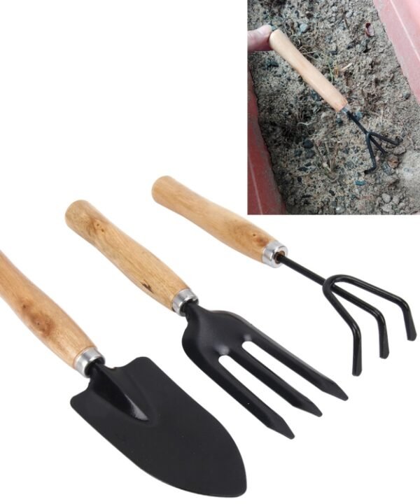 Rake Shovel Digging Trowel 3 in 1  Wooden Handle Metal Head Mini Garden Plant Tool Gardening Tool Garden Flower Tools Garden Tools Combination Set