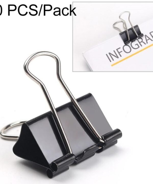 20PCS 51mm Black Metal Clip Notes Letter Paper Clip Office Bind