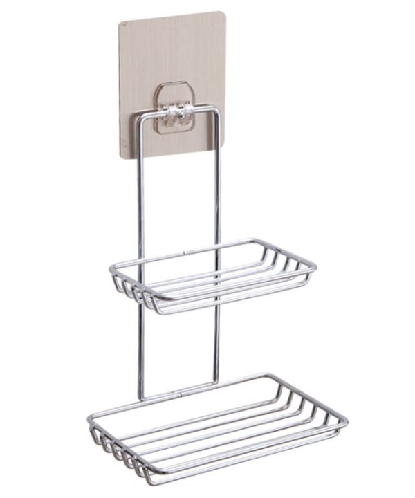 Creative Double Layer Stainless Steel Soap Stand Non-trace Magic Sticker Style Soap Dish Bathroom Shelf
