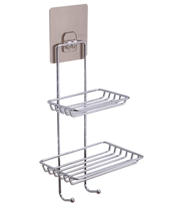 Creative Double Layer Stainless Steel Soap Stand Non-trace Magic Sticker Style Soap Dish Bathroom Shelf Belt Hanger