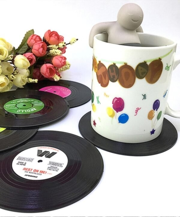 6 PCS/Set Retro Black Vinyl CD Record Drink Coasters Home Table Cup Mat Decor Coffee Drink Placemat Tableware Spinning, Diameter: 10.7cm