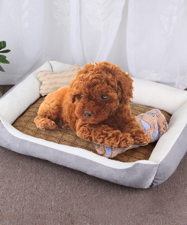 Dog Bone Pattern Big Soft Warm Kennel Pet Dog Cat Mat Blanket, with Rattan Mat & Blanket Size: L, 80×60×15cm, Size: L