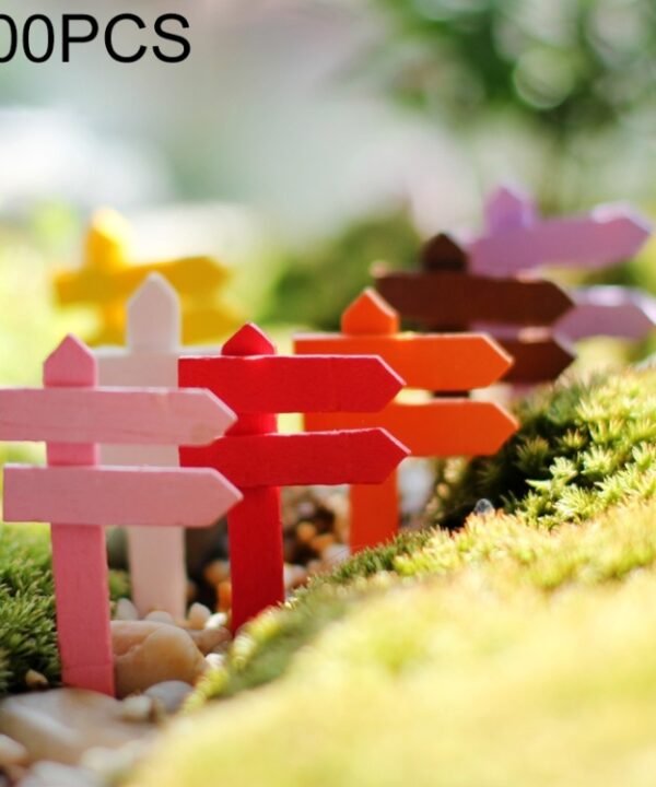 10pcs Mini Wooden Fences Signpost Garden Ornament DIY Plant Labels Pots Scenery Decoration Micro-landscape DIY Ornaments Multi-meat Wooden Ornaments, Random Color Delivery