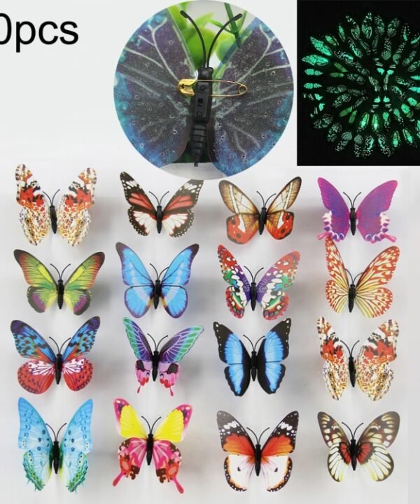 10pcs Fashion Luminous Butterfly with Brooch Simulation Fridge Magnets Wall Sticker Garden Decoration, Random Color Delivery