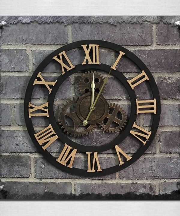 Originality American Industrial Style Wood Vintage Old Gear Wall Clock, Diameter: 50cm, Rome Number 50cm, Rome Number  50cm