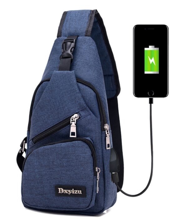 Dxyizu Multi-Function Portable Casual Canvas Chest Bag Outdoor Sports Shoulder Bag Waist Bag with External USB Charging Interface for Men / Women / Student, Random Logo Delivery
