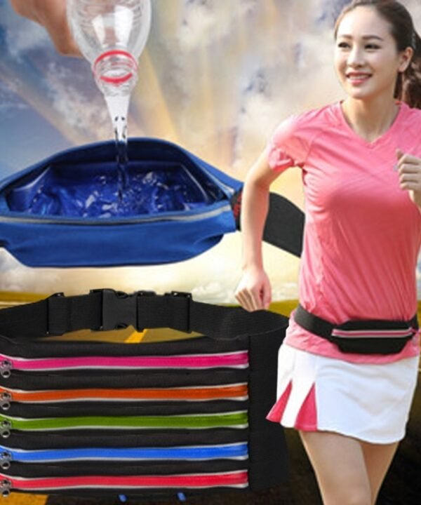 Multifunctional Outdoor Sports Waterproof High Stretch Faux Leather Fabric Single Waist Bag with Night Reflective Strip, Random Color Delivery