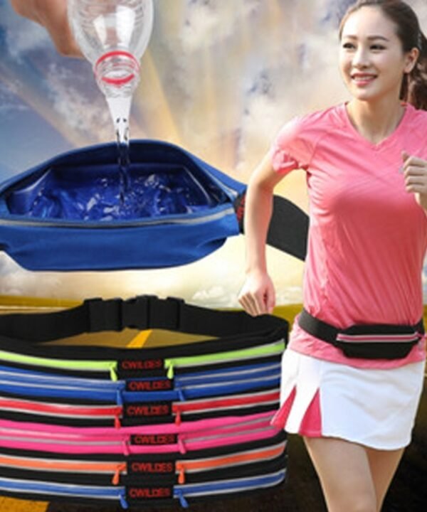 Multifunctional Outdoor Sports Waterproof High Stretch Faux Leather Fabric Double Waist Bag with Night Reflective Strip, Random Color Delivery