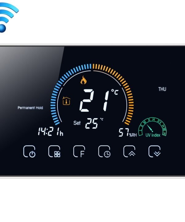 BHT-8000-GCLW Controlling Water/Gas Boiler Heating Energy-saving and Environmentally-friendly Smart Home Negative Display LCD Screen Round Room Thermostat with WiFi, with WiFi Black, with WiFi White