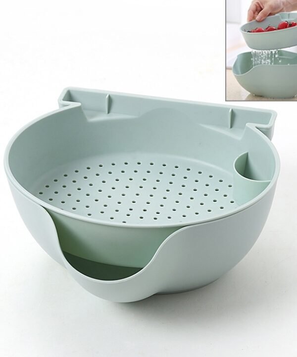 Kitchen Double Layer Fruit Bowl Washing Basket Lazy Bracket Snack Nuts Bowl